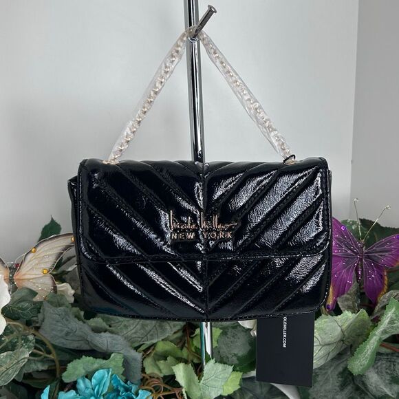 NWT Nicole Miller Crossbody Shoulder Bag Women's Black Gold Quilted Chain Strap - Picture 1 of 11